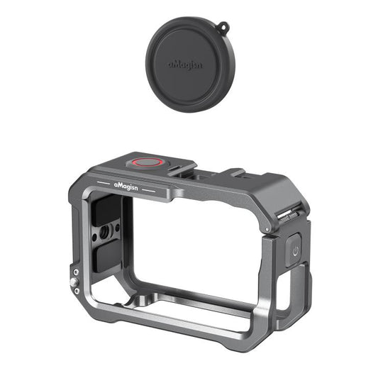 For DJI OSMO Action 6 aMagisn Metal Cage Quick Release Protective Frame with Silicone Lens Cap(Black)