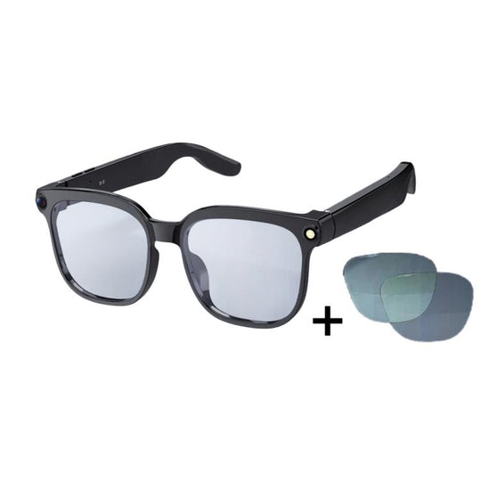 M02S Smart Glasses with 8MP HD Camera, 1080P Video, AI Voice Assistant, Recording, Translation Transparent+Photochromic