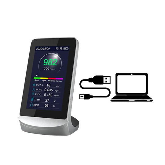 10-In-1 Air Quality Monitor With Data Export To PC Detector For CO2, PM2.5, PM10, HCHO, TVOC, Temperature & Humidity(DM72B)