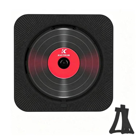 KUSTRON Home Wall-Mounted Rechargeable CD Player Bluetooth Speaker Music Player With Cover, Size: US Plug(Black)