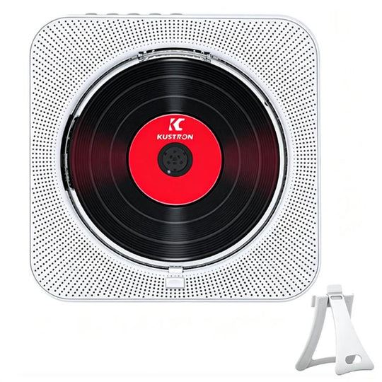 KUSTRON Home Wall-Mounted Rechargeable CD Player Bluetooth Speaker Music Player With Cover, Size: EU Plug(White)