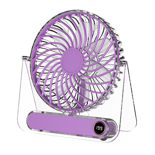 JP-08 Ultra-Thin Desktop Mini Fan Quiet Transparent Digital Display Fan For Office Desk(Purple)