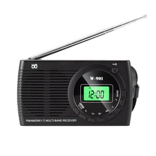 FM/AM/SW Multi-Band LCD Screen Clock-Controlled Stereo Radio, Specification: For EU(Black)