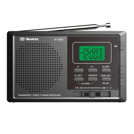 WDK FM/AM/SW Multi-Band LCD Screen Clock-Controlled Stereo Digital Radio, Specification: For EU(Black)