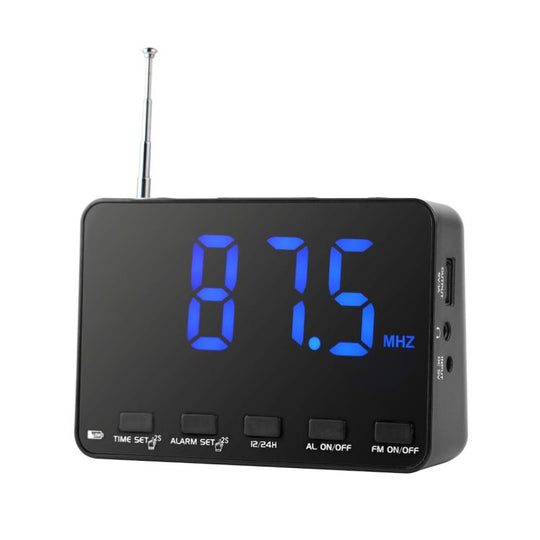 WDK Single-Band FM Digital Extra-Large Screen Display Alarm Clock Radio, Size: For EU(Black Machine With Blue Light)