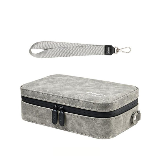 aMagisn Nubuck Leather Action Camera Carrying Case Small Travel Storage Bag with Adjustable Dividers(Gray)