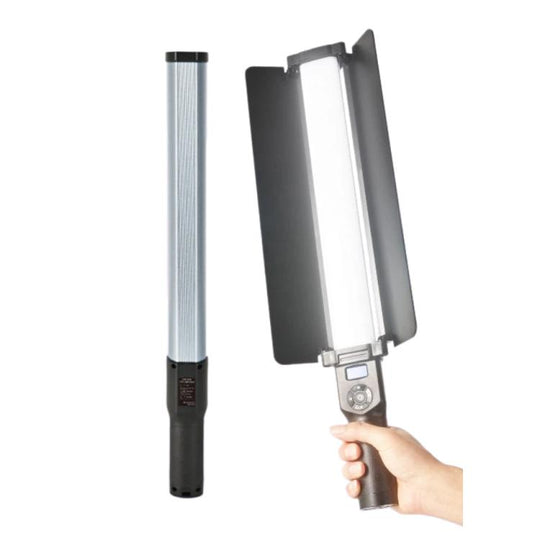 DENGWEI 30W Handheld RGB Light Wand Rechargeable LED Video Light Stick 2700K-8500K Full Color Photography Fill Light With Detachable Barn Doors, US Plug(Silver)