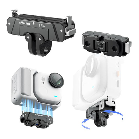 For Insta360 GO Ultra AMagisn 360-Degree Rotatable Metal Magnetic Quick-Release Mount With 1/4-Inch Thread And 2-Prong Base(Black)