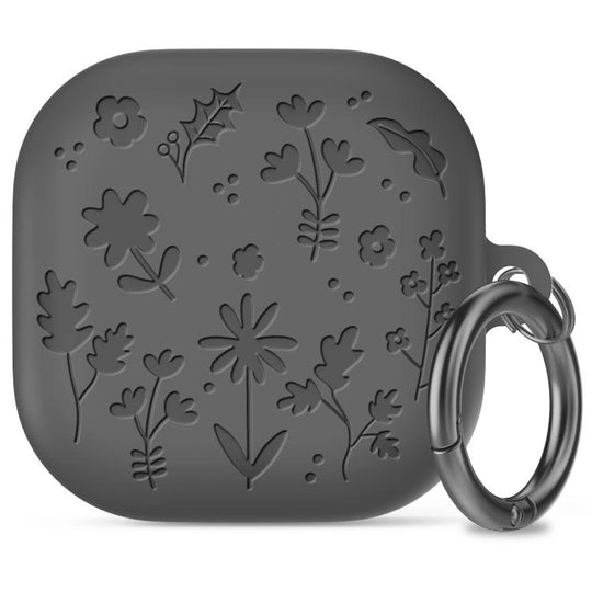 For Galaxy Buds4 / Buds4 Pro AhaStyle WG199 Plant Flower Pattern Silicone Split-Design Case(Dark Gray)