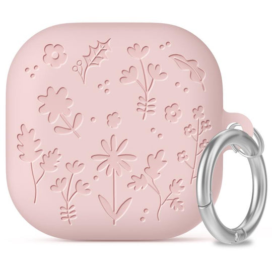 For Galaxy Buds4 / Buds4 Pro AhaStyle WG199 Plant Flower Pattern Silicone Split-Design Case(Pink)