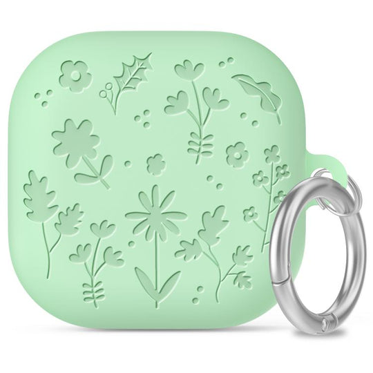 For Galaxy Buds4 / Buds4 Pro AhaStyle WG199 Plant Flower Pattern Silicone Split-Design Case(Matcha Green)