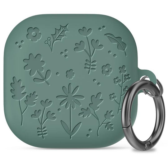 For Galaxy Buds4 / Buds4 Pro AhaStyle WG199 Plant Flower Pattern Silicone Split-Design Case(Pine Needle Green)