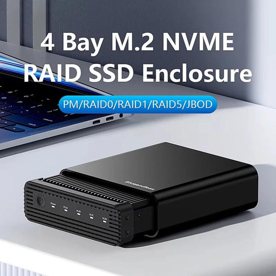 Blueendless USB4 NVMe M.2 SSD Enclosure, 40Gbps 4-Bay External Solid State Drive Case, Support Soft RAID 0/1/5, 32TB Capacity US Plug