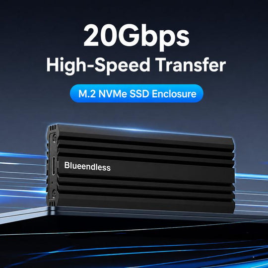 Blueendless M6NA 20Gbps M.2 NVMe SSD Enclosure, USB 3.2 Gen 2x2 Type-C External Hard Drive Case, Aluminum Case For 2230/2242/2260/2280 Up To 8TB(Black)