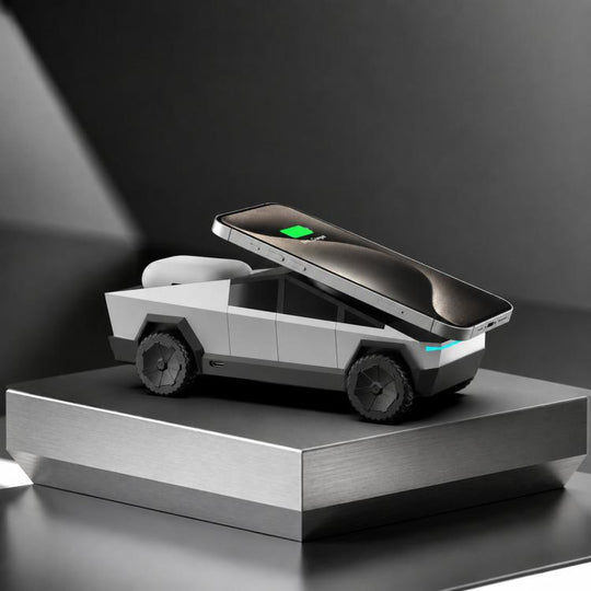 3-In-1 Magnetic Wireless Charging Station Cybertruck Shaped Fast Charging Dock Rotatable Charger Stand for Phone, iWatch, AirPods(Silver)