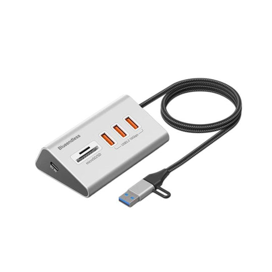 Blueendless 5 Ports TYPE-C Splitter 10Gbps Braided Cable Extension Hub, Interface: 15W USB3.2 x 3+SD/TF3.0