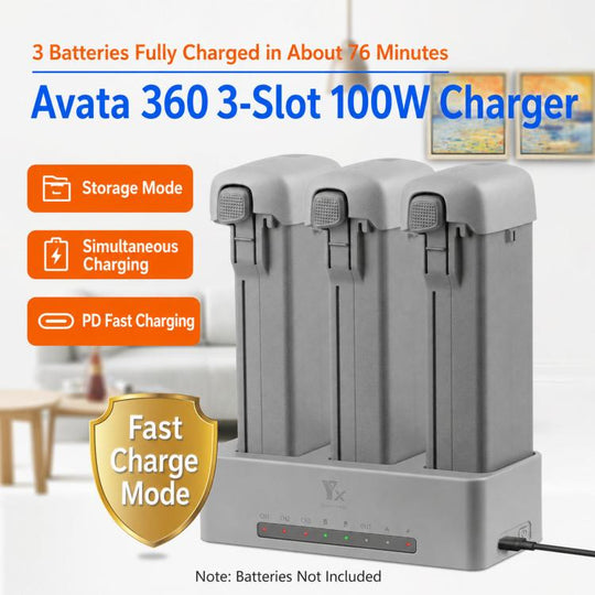 For DJI Avata 360 YX PD 100W Parallel Charger 3-Way Fast Charging Hub With Battery Storage Mode