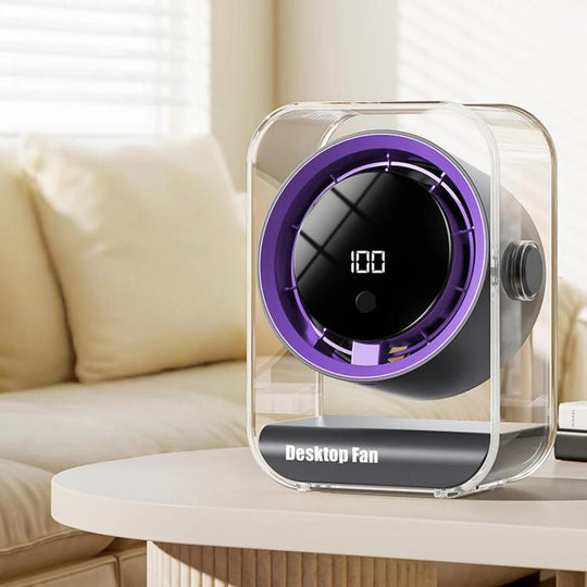 F15 Smart Timing Transparent Digital Display Desk Fan Small Circulating Table Fan For Office(Grey Purple)