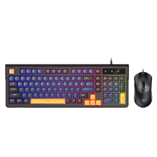 T-WOLF TF330 Wired Keyboard And Mouse Combo 3-Color Block Retro Gaming Keyboard With 98-Key Compact Layout, RGB Backlit(Blue Black)
