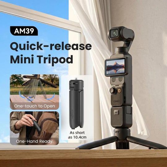 aMagisn One-Touch Open Mini Tripod 2-in-1 Pocket Handheld Grip with 1/4-inch Screw For Most Action Cameras(Black)
