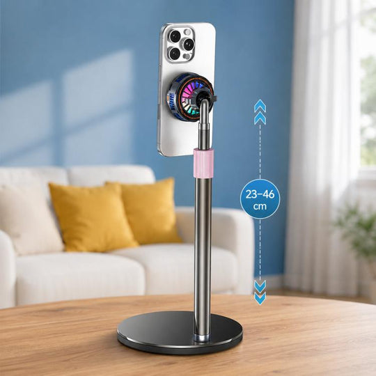 17mm Ball Joint Magnetic Phone Cooler 3-Speed Semiconductor Cooling Fan with Desktop Live Stand A124