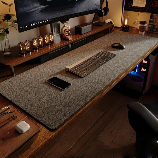 Linen Desk Pad Non Slip Rubber Keyboard Mouse Mat for Home Office Desktop Protector Stitched Edges, Size: 800x300x4mm(Deep Grey)