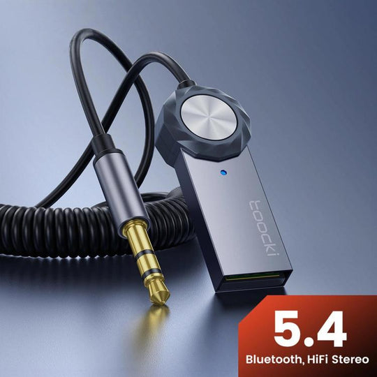 Toocki Bluetooth 5.4 Car AUX Adapter Coiled USB to 3.5mm Jack Wireless Audio Receiver with Mic