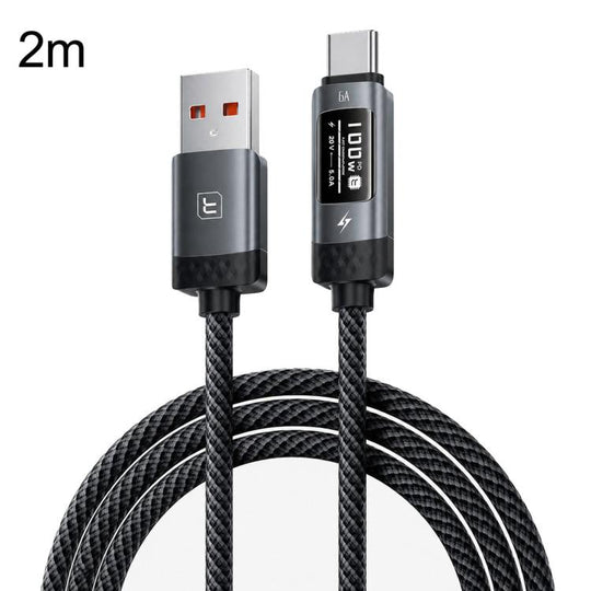 Toocki 100W 6A USB-A to USB-C / Type-C Cable with OLED Digital Display, Length: 2m