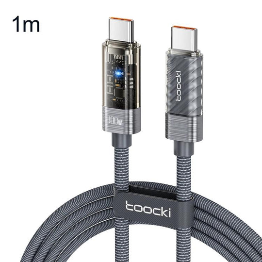Toocki 100W USB-C / Type-C to USB-C / Type-C Cable Smart Power Off Auto Disconnect Transparent Charging Cord, Length: 1m(Grey)