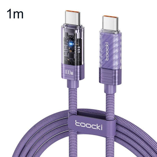 Toocki 100W USB-C / Type-C to USB-C / Type-C Cable Smart Power Off Auto Disconnect Transparent Charging Cord, Length: 1m(Purple)