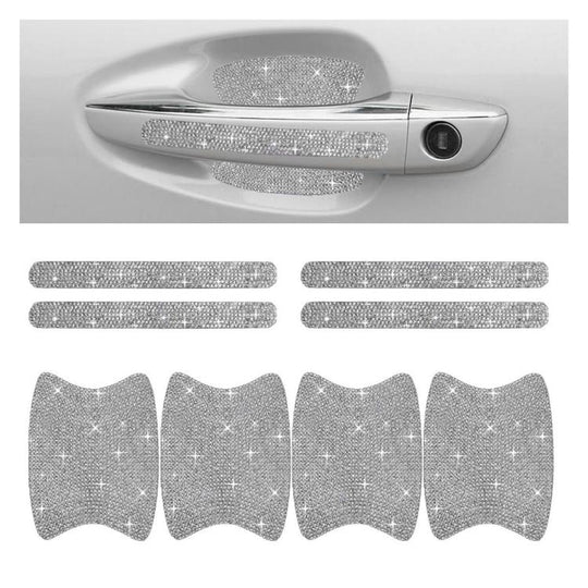 8pcs / Set Rhinestone Car Door Handle & Door Bowl Stickers Anti-Scratch Door Decor Decals(White)