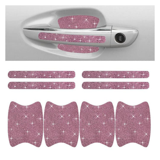 8pcs / Set Rhinestone Car Door Handle & Door Bowl Stickers Anti-Scratch Door Decor Decals(Pink)