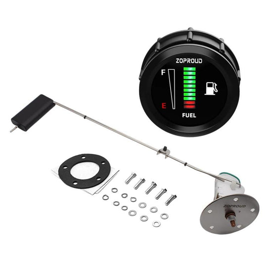 ZOPROUD IS0811FZ 52mm Fuel Tank Gauge 12/24V Modified Car LED Fuel Level Meter, Spec: With 304 Stainless Steel Oil Floater