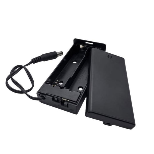 2 Slot 18650 Battery Holder with Cover and Switch 7.4V Battery Case with 5.5mm x 2.1mm DC Male Plug(Black)