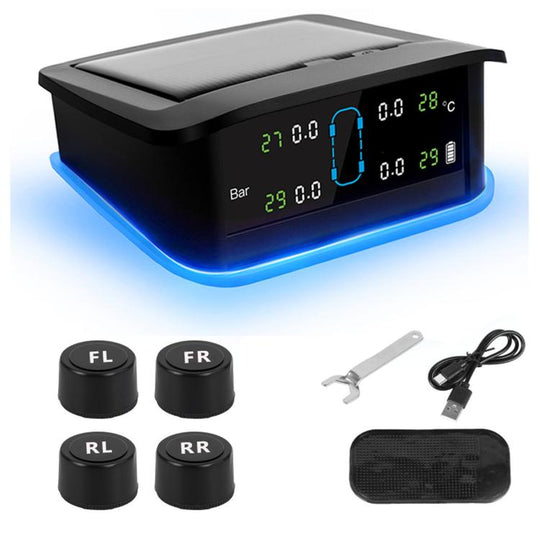 Solar TPMS Tire Pressure Monitoring System With LED Ambient Light, Spec: External 4-Wheel