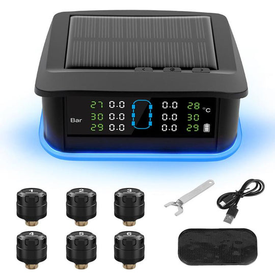 Solar TPMS Tire Pressure Monitoring System With LED Ambient Light, Spec: External 6-Wheel