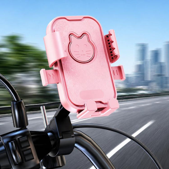Universal Motorcycle Phone Mount Cute Cat Cell Phone Holder for Bike Scooter, Style: Handlebar Mount Pink