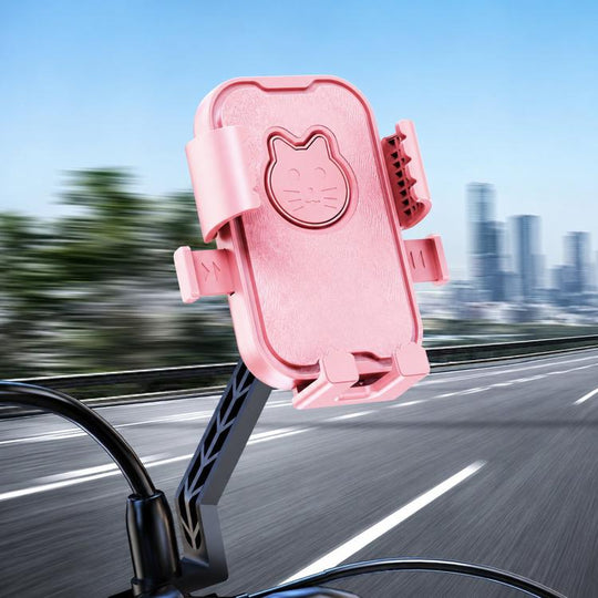Universal Motorcycle Phone Mount Cute Cat Cell Phone Holder for Bike Scooter, Style:  Rearview Mirror Mount Pink