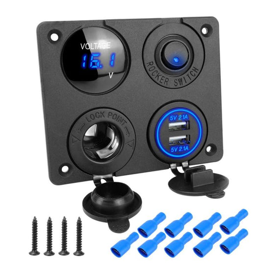 Cigarette Lighter Voltmeter 4.2A Dual USB Car Four-hole Panel Switch, Color: Blue Wireless