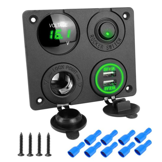 Cigarette Lighter Voltmeter 4.2A Dual USB Car Four-hole Panel Switch, Color: Green Wireless