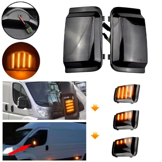 1 Pair Dynamic LED Side Mirror Turn Signal Light Assembly For Fiat Ducato / Peugeot Boxer / Ram ProMaster / Citroen Jumper Relay 2006-2019(Black Shell)