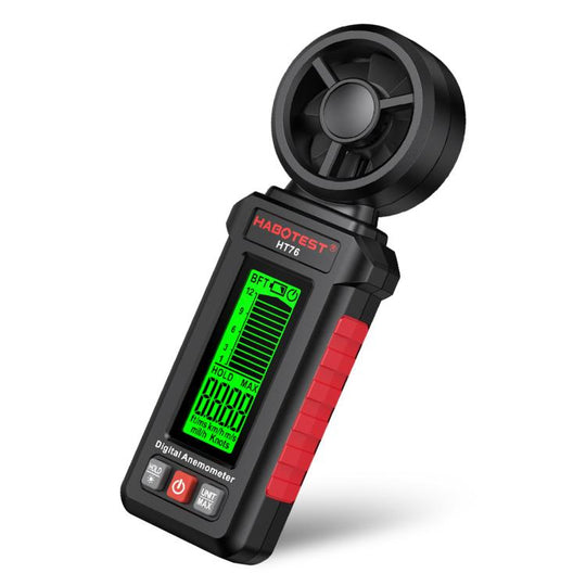 HABOTEST HT76 Digital Anemometer Handheld Wind Speed Meter 8-Blade Impeller Wind Gauge 0.7-30m/S(Black)