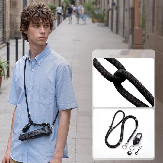 aMagisn Retractable Camera Crossbody Strap Neck Lanyard Cord for DJI Osmo Pocket 4/3, Insta360 Luna Ultra(Black)