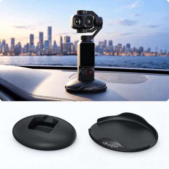 For DJI Osmo Pocket 4P/4/3 aMagisn Car Silicone Stand Base Anti-Slip Dashboard Mount Holder(Black)