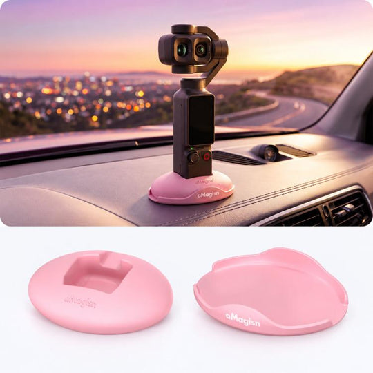 For DJI Osmo Pocket 4P/4/3 aMagisn Car Silicone Stand Base Anti-Slip Dashboard Mount Holder(Pink)