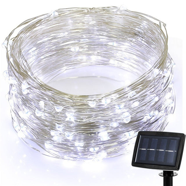 22m 200 LEDs Solar Powered Home Garden Copper Wire String Fairy Light Outdoor Christmas Party Decor Strip Lamp with 8 Modes(White Light) - Christmas Decoration Lamps by buy2fix | Online Shopping UK | buy2fix