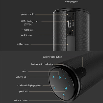 ZEALOT S8 3D Stereo Bluetooth Speaker Wireless Subwoofer Column Portable Touch Control AUX TF Card Playback Handsfree with Mic - Desktop Speaker by ZEALOT | Online Shopping UK | buy2fix