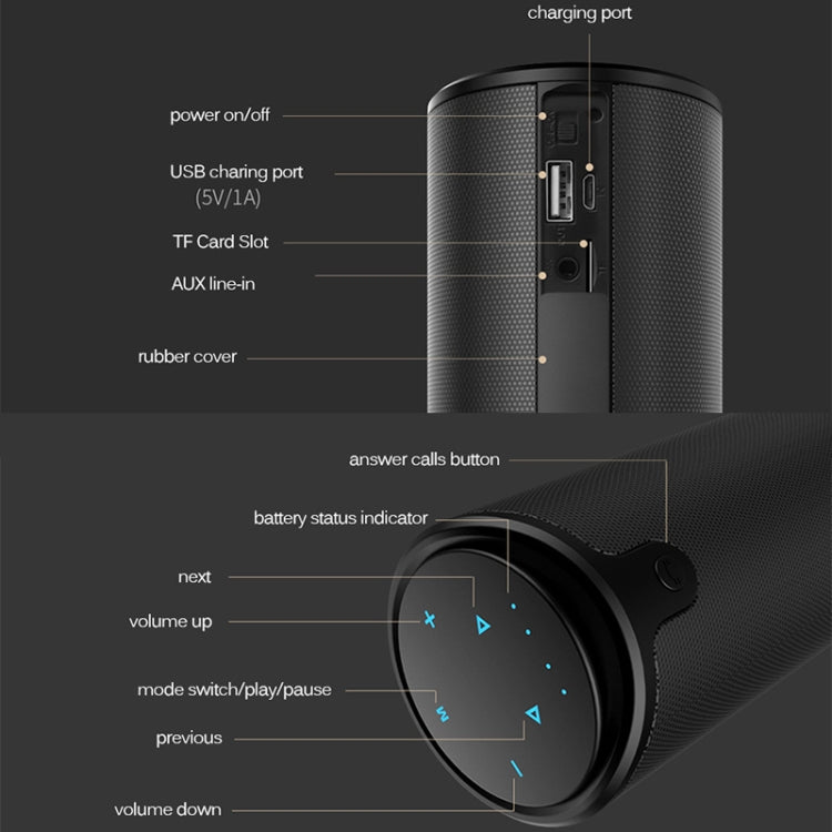 ZEALOT S8 3D Stereo Bluetooth Speaker Wireless Subwoofer Column Portable Touch Control AUX TF Card Playback Handsfree with Mic - Desktop Speaker by ZEALOT | Online Shopping UK | buy2fix