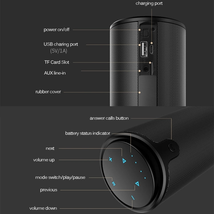 ZEALOT S8 3D Stereo Bluetooth Speaker Wireless Subwoofer Column Portable Touch Control AUX TF Card Playback Handsfree with Mic - Desktop Speaker by ZEALOT | Online Shopping UK | buy2fix