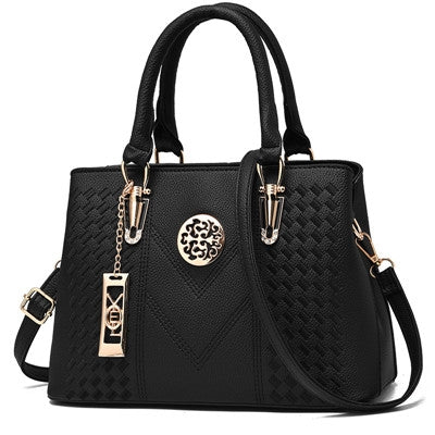 Embroidery Messenger Bags Women Leather Handbags  Bags for Women Hand Bag(Black)